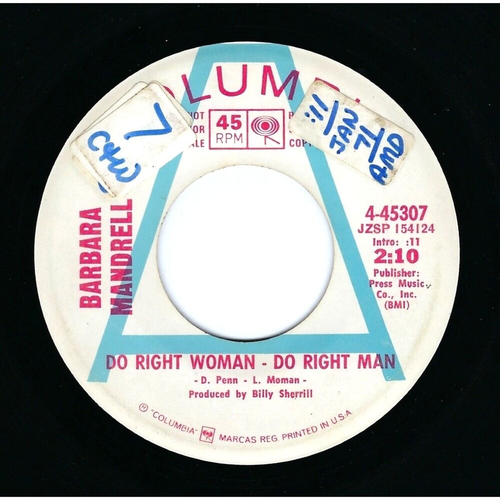 Barbara Mandrell Promo 45 RPM "Do Right Woman-Do Right Man" VG Columbia '71